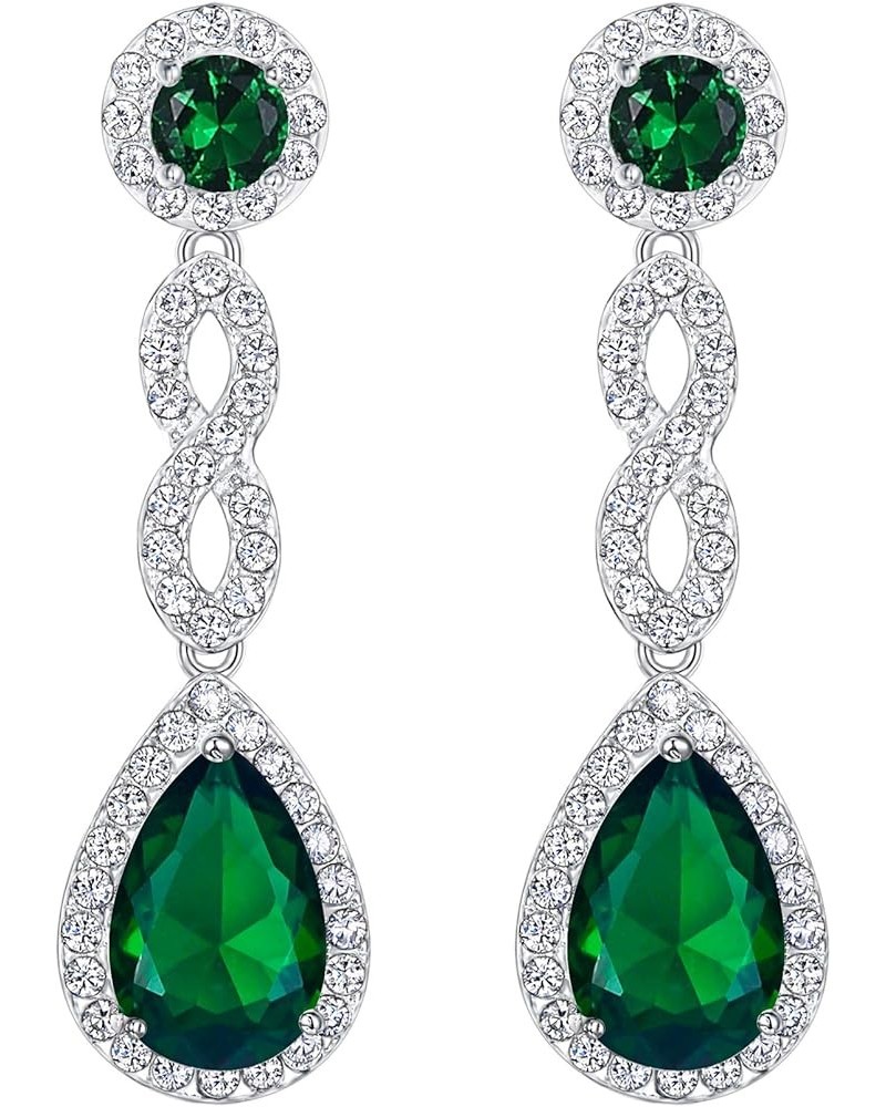 Women's Cubic Zirconia 8 Shape Infinity Bridal Pierced Dangle Earrings Silver-Tone Green $10.75 Earrings