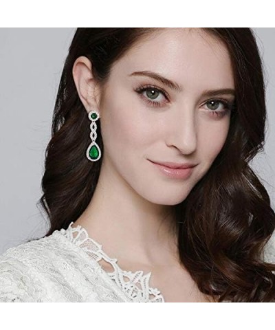 Women's Cubic Zirconia 8 Shape Infinity Bridal Pierced Dangle Earrings Silver-Tone Green $10.75 Earrings