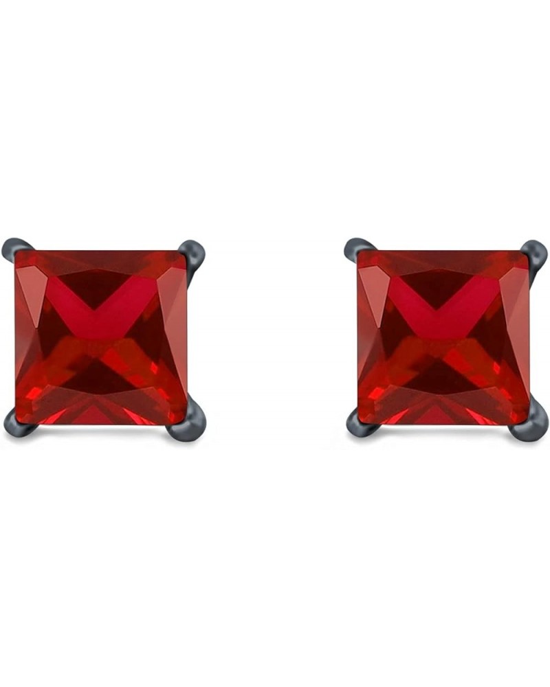 Solitaire Stud Earrings Princess Cut Simulated Cubic Zirconia 925 Sterling Silver (4mm-10mm) Black Tone, Simulated Garnet CZ ...