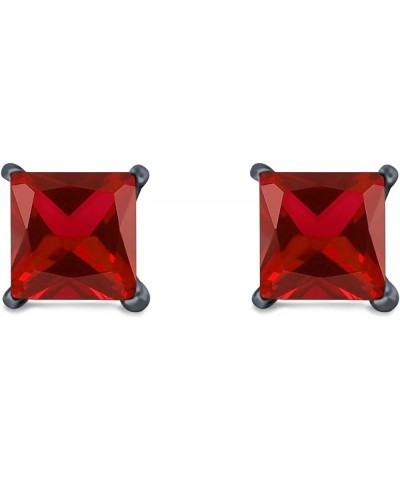 Solitaire Stud Earrings Princess Cut Simulated Cubic Zirconia 925 Sterling Silver (4mm-10mm) Black Tone, Simulated Garnet CZ ...