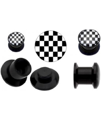 Plugs Earrings Black Acrylic Checkered Flag Stash Screw Plug 6 Gauge - Sold as Pair $8.24 Body Jewelry