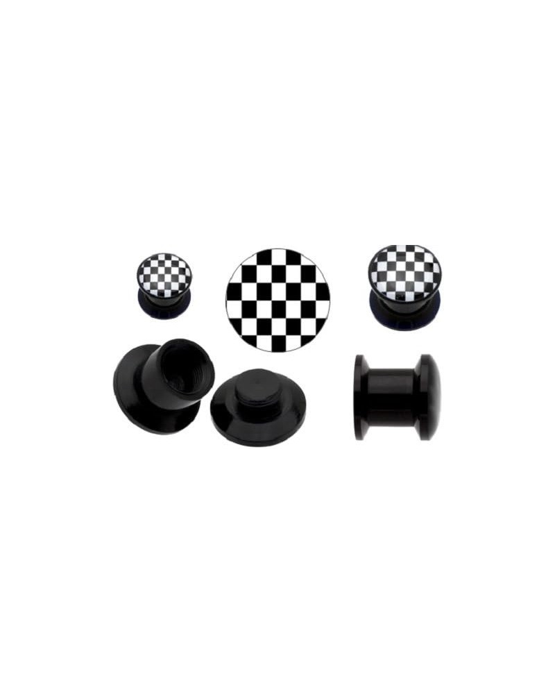 Plugs Earrings Black Acrylic Checkered Flag Stash Screw Plug 6 Gauge - Sold as Pair $8.24 Body Jewelry