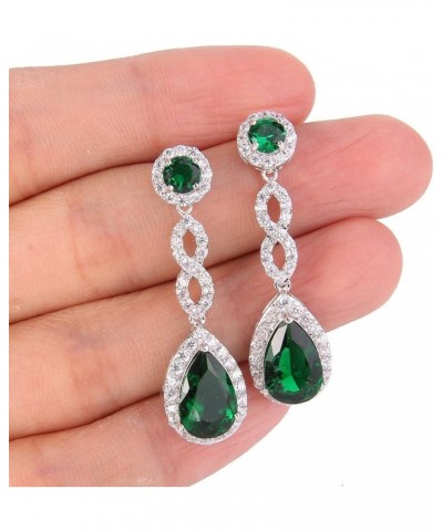 Women's Cubic Zirconia 8 Shape Infinity Bridal Pierced Dangle Earrings Silver-Tone Green $10.75 Earrings