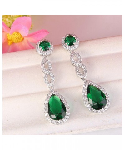 Women's Cubic Zirconia 8 Shape Infinity Bridal Pierced Dangle Earrings Silver-Tone Green $10.75 Earrings