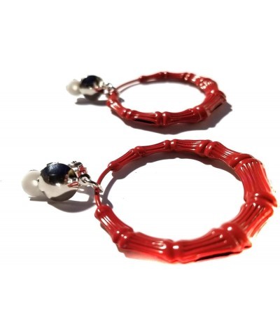 Clip-on Earrings Bamboo Earrings 2 inch Hoop Earrings Lightweight Assorted Colors Red $7.69 Earrings