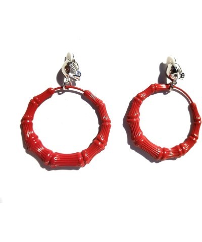 Clip-on Earrings Bamboo Earrings 2 inch Hoop Earrings Lightweight Assorted Colors Red $7.69 Earrings