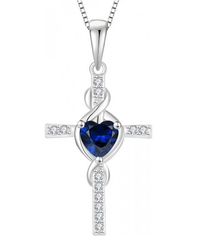 Cross Infinity Necklace 925 Sterling Silver Heart Birthstone Pendant Jewelry Christian Gift for Women Her Created Sapphire $3...