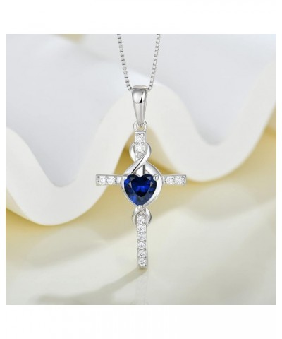 Cross Infinity Necklace 925 Sterling Silver Heart Birthstone Pendant Jewelry Christian Gift for Women Her Created Sapphire $3...