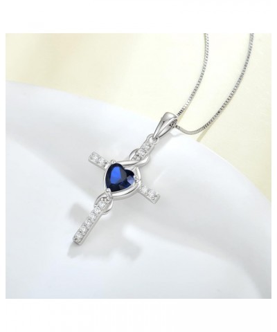 Cross Infinity Necklace 925 Sterling Silver Heart Birthstone Pendant Jewelry Christian Gift for Women Her Created Sapphire $3...