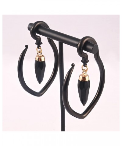 2PCS Nature Stone Dangle Plugs Gauges for Ears Weight Hook Stainless Steel Gold Gauge Expander Women Piercing Jewelry K-Black...