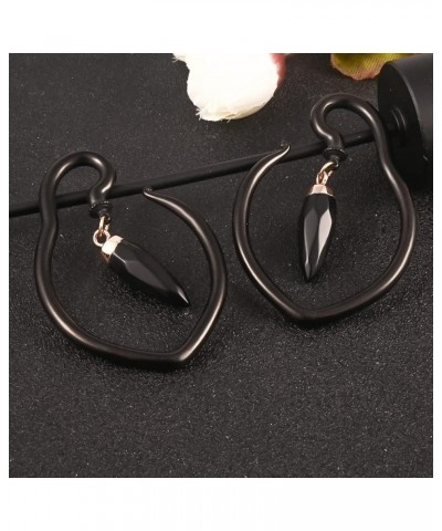 2PCS Nature Stone Dangle Plugs Gauges for Ears Weight Hook Stainless Steel Gold Gauge Expander Women Piercing Jewelry K-Black...