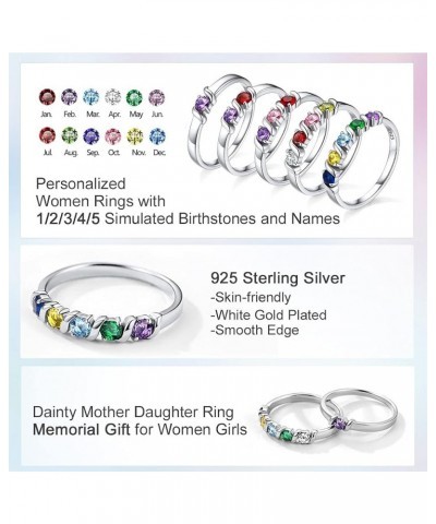 Personalized Mom Rings with 1-5 Birthstones Names Engraved Sterling Silver Size 5-11 Mother's Daughter Grandma Ring Customize...