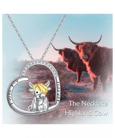 Highland Cow Necklace for Women Sterling Silver Cow Jewelry for Girls Cow Gifts for Cow Lovers Birthday Heart Highland Cow Ne...