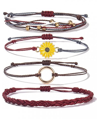 Sunflower String Bracelet Handmade Braided Rope Charms Boho Surfer Bracelet for Teen Girls Women Wine $7.50 Bracelets