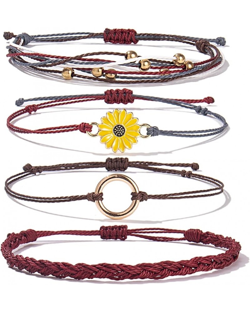 Sunflower String Bracelet Handmade Braided Rope Charms Boho Surfer Bracelet for Teen Girls Women Wine $7.50 Bracelets