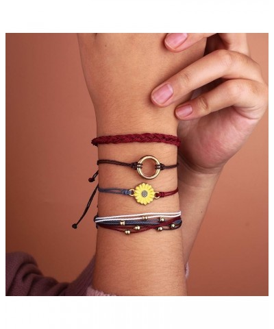 Sunflower String Bracelet Handmade Braided Rope Charms Boho Surfer Bracelet for Teen Girls Women Wine $7.50 Bracelets