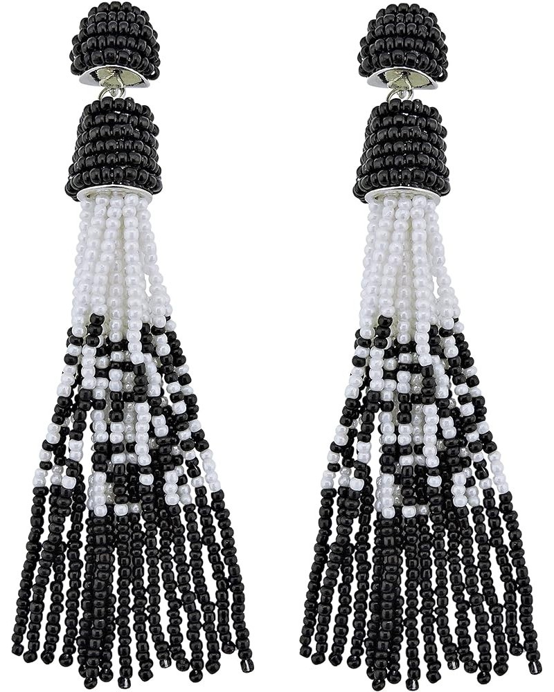 Handmade Beads Tassels Fringe Dangle Drop Earrings For Women (ER1093) Black $14.49 Earrings