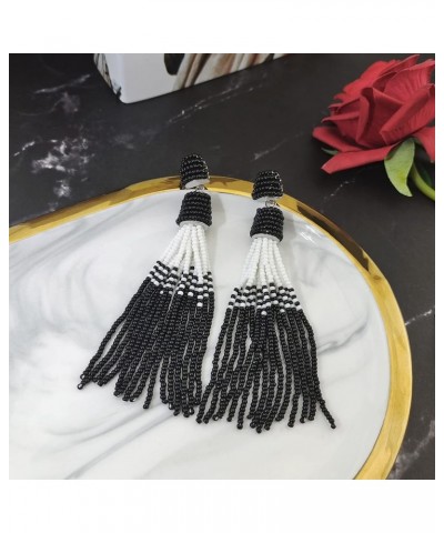 Handmade Beads Tassels Fringe Dangle Drop Earrings For Women (ER1093) Black $14.49 Earrings