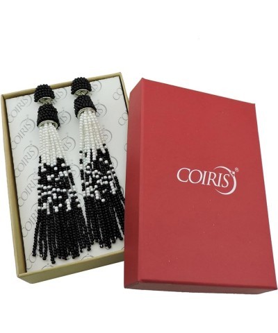 Handmade Beads Tassels Fringe Dangle Drop Earrings For Women (ER1093) Black $14.49 Earrings