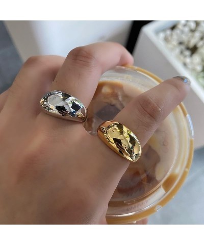 Chunky Gold Rings for Women Adjustable Silver Bold Thick Rings Gold Statement Rings Open Dome Ring Chunky Silver Rings for Wo...