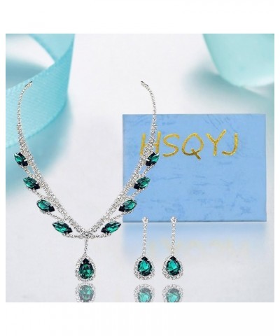 Fashion Color Enamel Crystal Leaf Statement Jewelry Set Elegant Floral Plant Rhinestone Pendant Necklace and Dangle Earrings ...