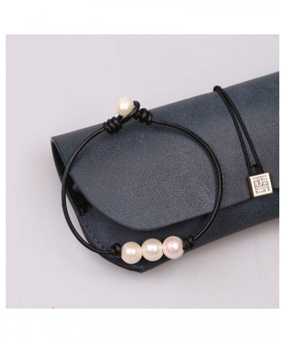 Three Pearl Bracelet for Women Cultured Freshwater Pearls Leather Jewelry Handmade Knot Bangles 7" Black $7.79 Bracelets