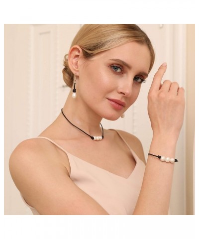 Three Pearl Bracelet for Women Cultured Freshwater Pearls Leather Jewelry Handmade Knot Bangles 7" Black $7.79 Bracelets