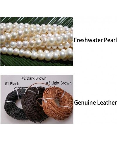 Three Pearl Bracelet for Women Cultured Freshwater Pearls Leather Jewelry Handmade Knot Bangles 7" Black $7.79 Bracelets