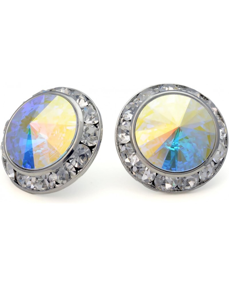 PammyJ Aurora Borealis 20mm Round Crystal Framed Earrings, Wedding Brides Earrings, Competition Stud Earrings $14.27 Earrings