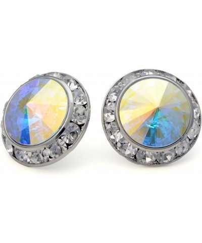 PammyJ Aurora Borealis 20mm Round Crystal Framed Earrings, Wedding Brides Earrings, Competition Stud Earrings $14.27 Earrings