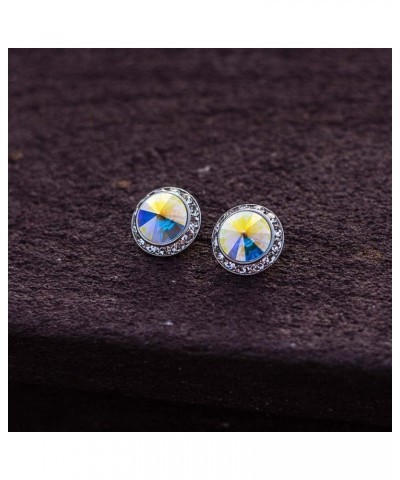 PammyJ Aurora Borealis 20mm Round Crystal Framed Earrings, Wedding Brides Earrings, Competition Stud Earrings $14.27 Earrings