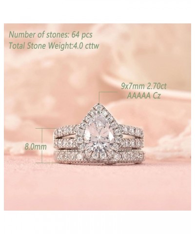 4 Carats Wedding Engagement Ring Set for Women 925 Sterling Silver Cubic Zirconia Size 4-13 Silver $26.31 Sets