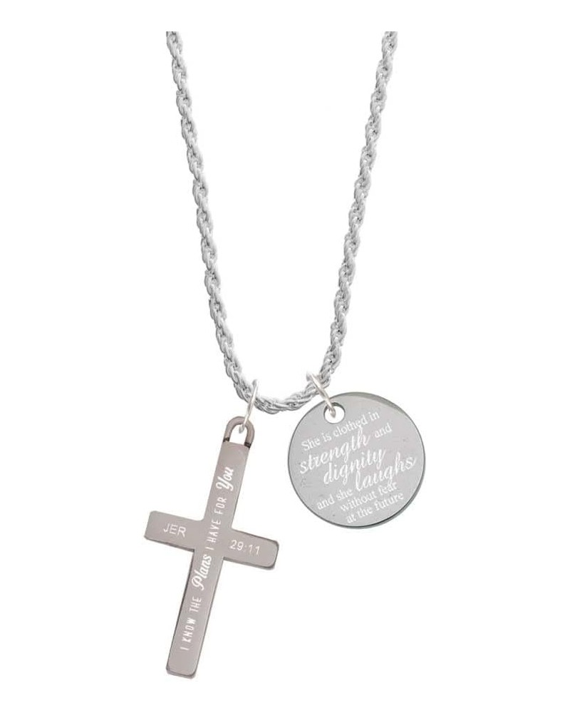 Stainless Steel Bible Verse Engraved Cross - She is Clothed in Strength and Dignity Charm Necklace, 20"+3 Jeremiah 29:11 $17....