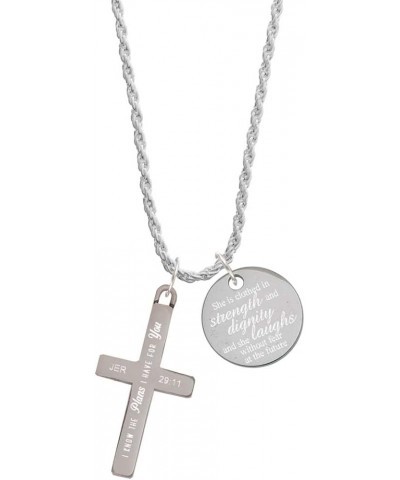 Stainless Steel Bible Verse Engraved Cross - She is Clothed in Strength and Dignity Charm Necklace, 20"+3 Jeremiah 29:11 $17....