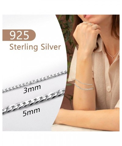 925 Sterling Silver Figaro/Cuban Link Italian Chain Bracelets for Women Men 3MM/5MM Width 6.3'' to 8.3'' Length Adjustable, w...