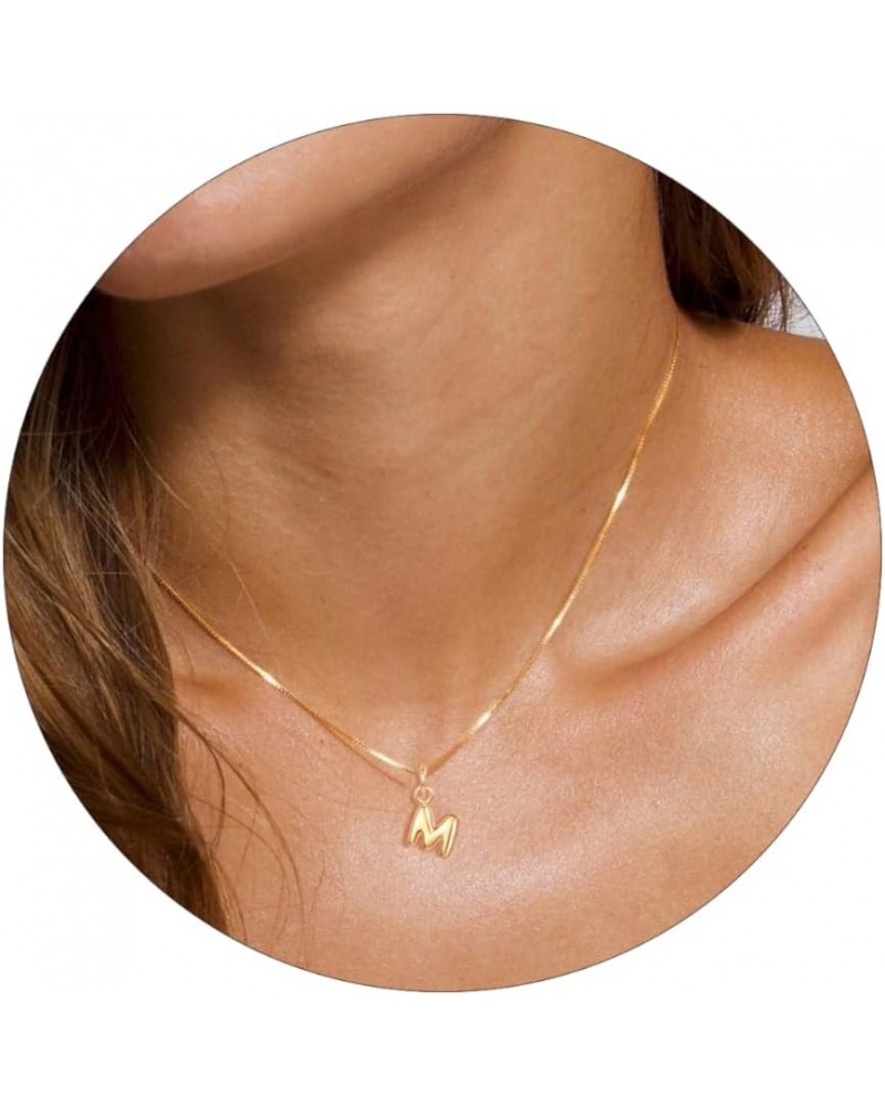 Gold Initial Necklaces for Women Girls, Dainty Gold Balloon Bubble Letter Necklace,14K Gold Plated Simple Necklace Puffy Name...