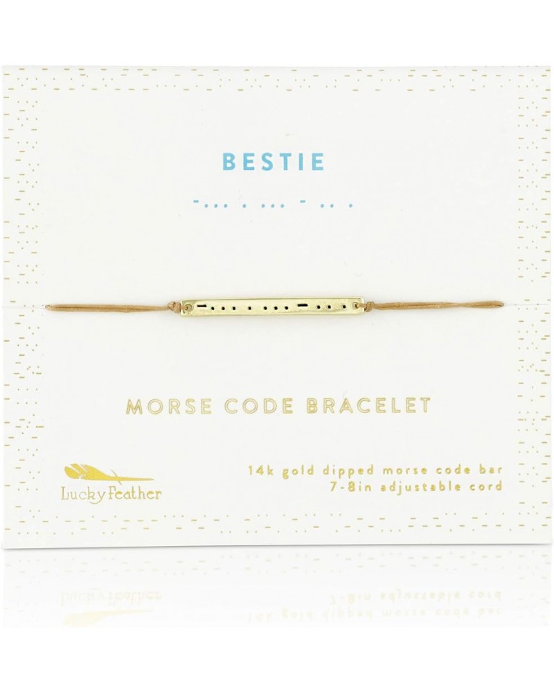 Morse Code Bracelets for Women and Girls - 14K Gold Dipped Bar with Secret Message Engraved on Adjustable 7" - 8" Cord - Frie...