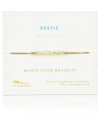 Morse Code Bracelets for Women and Girls - 14K Gold Dipped Bar with Secret Message Engraved on Adjustable 7" - 8" Cord - Frie...