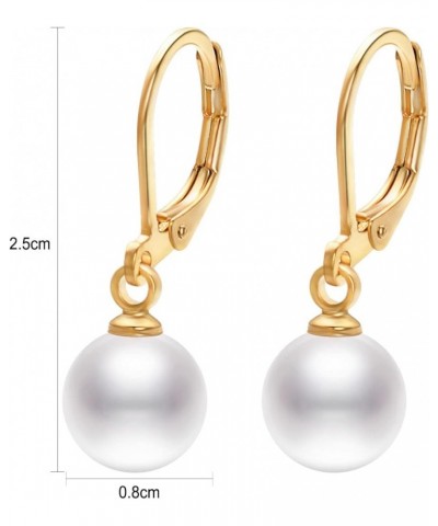 White Pearl Drop Earrings for Women 18K Gold Plated Dainty Leverback Dangle Earring Elegant Jewelry Gift… Gold 8mm ellipse $8...