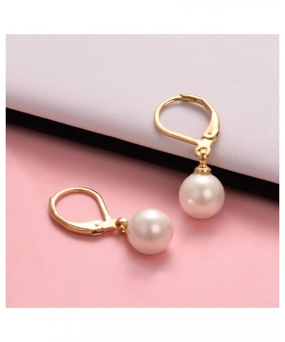 White Pearl Drop Earrings for Women 18K Gold Plated Dainty Leverback Dangle Earring Elegant Jewelry Gift… Gold 8mm ellipse $8...