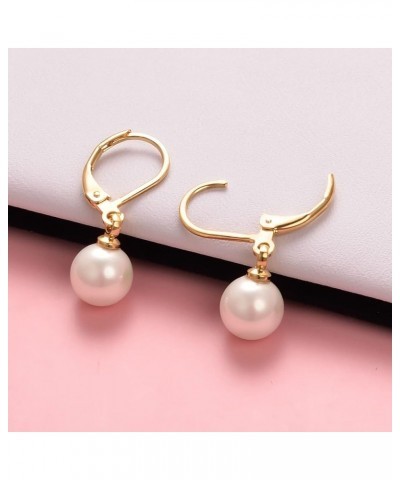 White Pearl Drop Earrings for Women 18K Gold Plated Dainty Leverback Dangle Earring Elegant Jewelry Gift… Gold 8mm ellipse $8...