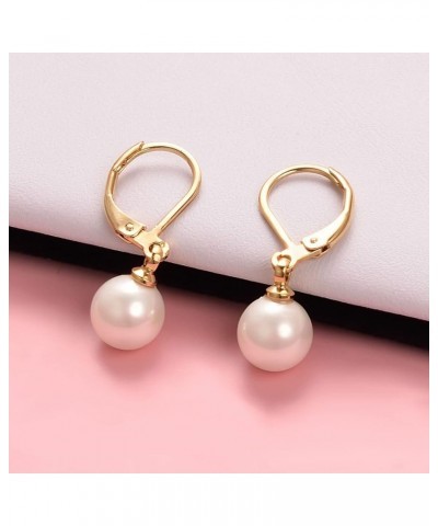 White Pearl Drop Earrings for Women 18K Gold Plated Dainty Leverback Dangle Earring Elegant Jewelry Gift… Gold 8mm ellipse $8...