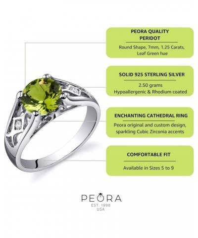 Genuine Peridot Ring for Women 925 Sterling Silver, 1.25 Carats Round Shape, Cathedral Style Solitaire, Sizes 5 to 9 $24.08 R...