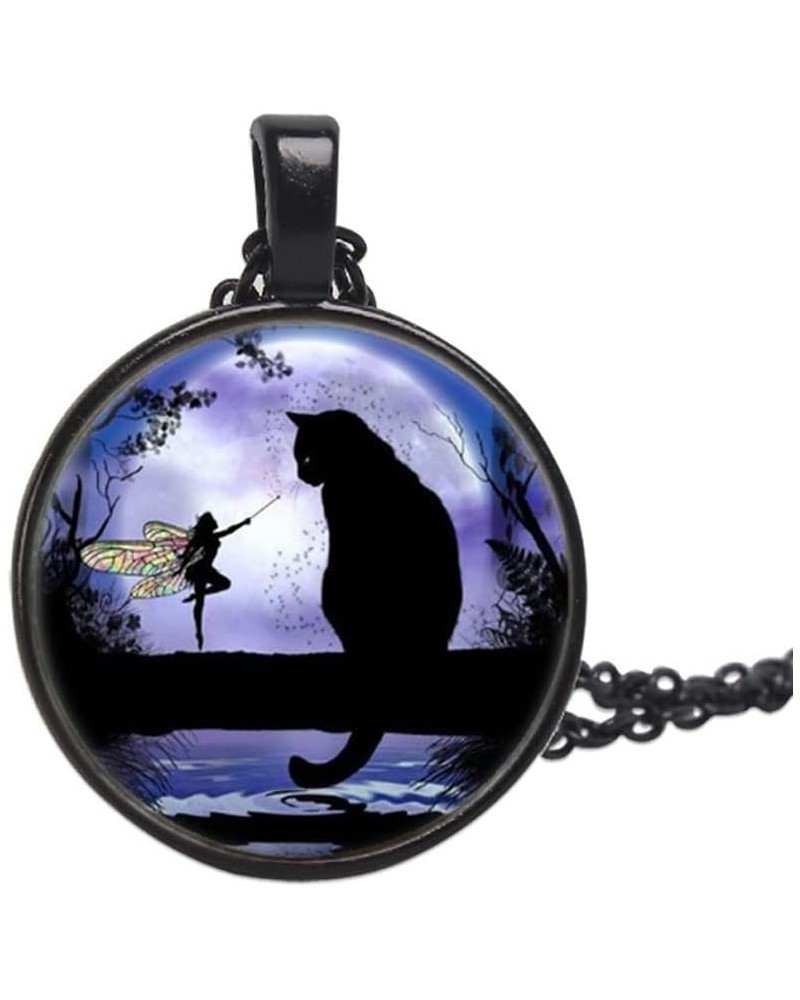 Cat in the moonlight Shape Gemstone Pendant Necklace Women Girls Jewelry Black $4.61 Necklaces