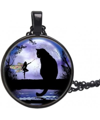 Cat in the moonlight Shape Gemstone Pendant Necklace Women Girls Jewelry Black $4.61 Necklaces