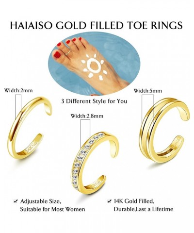 14K Gold Filled Toe Rings Adjustable Open Toe Rings Cubic Zirconia Band Toe Ring Set Summer Beach Foot Jewelry Set Gold $10.6...