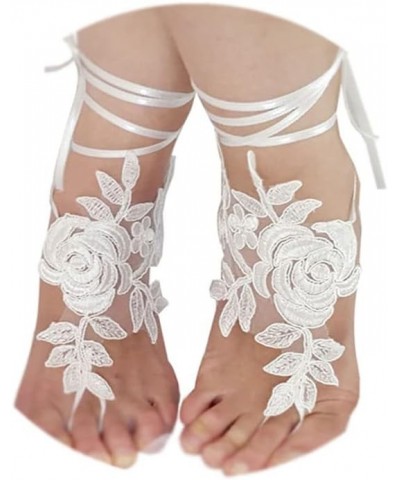 Sexy Lace Bridal Barefoot Sandals 2pcs Floral Embroidery Anklet with Toe Ring Boho Wedding Foot Ankle Slave Bracelet Summer B...