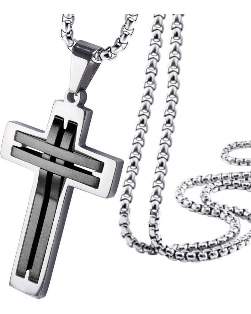 Stainless Steel Cross Necklace Pendant for Men and Women 16-24" Chain Silver & Black 22.0 Inches $11.96 Necklaces