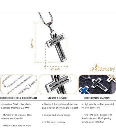 Stainless Steel Cross Necklace Pendant for Men and Women 16-24" Chain Silver & Black 22.0 Inches $11.96 Necklaces