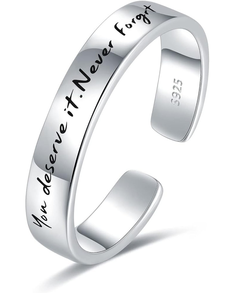 925-Sterling-Silver Adjustable Inspirational Ring for Women - You Deserve It Never Forget Engraved Rings Inspirational Gifts ...